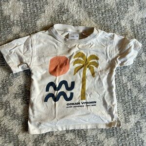 Zara Cream Short Sleeve Tee with Colorful Graphic Design